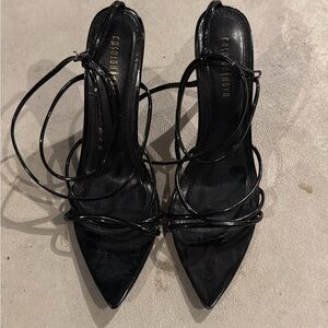 Fashion Nova Glossy Black Strappy Sandals